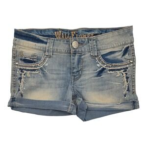 WALLFLOWER Womens Denim Shorts Embellished Rhinestone Distressed Cuffed Size 7